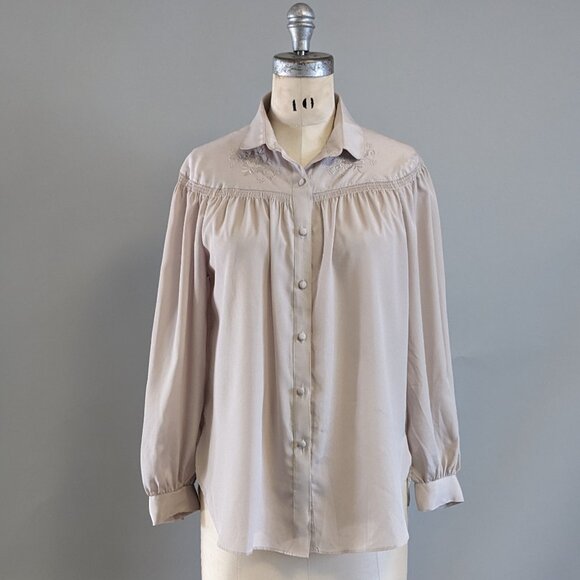 Vintage Button Up Blouse with Embroidery and Peter Pan Collar - Picture 1 of 5